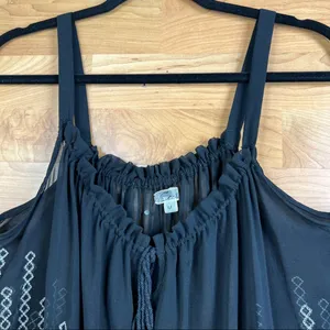Cecico Sheer Tank Blouse w/Embroidery and a keyhole front tie Black thumbnail 7