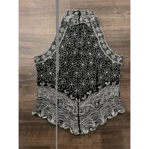 Vintage Adrianna Papell Boutique Evening Floral Silk Beaded Halter Top m Black thumbnail 5
