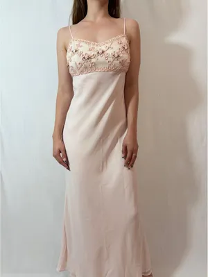 Light Pink Vintage Morgan & Co. Floral Embroidered Evening Gown thumbnail 5