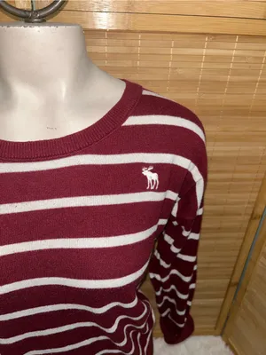 Abercrombie & Fitch Striped Crewneck burgundy Sweater Y2K vintage woman’s S thumbnail 4