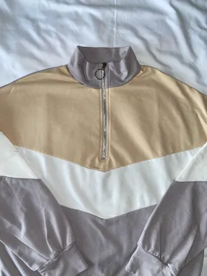 SheIn Grey, Beige And White Color Block Sweatshirt thumbnail 2
