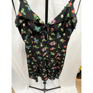 Zara Women Black Berry Floral Print Jacquard Mini Dress Ruffle Tie Front Size M thumbnail 4