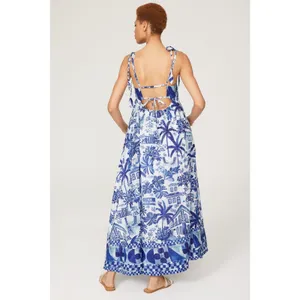 Farm Rio Sweet Blue White Tropical Coastal Beach Print Resort Vacation Dress L thumbnail 2