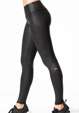 Alo‎ Yoga High Waist Airbrush Legging Crackled Performance Faux Leather Black XS thumbnail 1