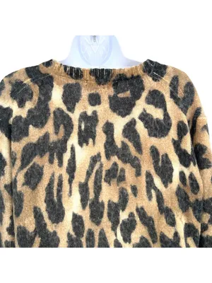 Young Fabulous & Broke Fuzzy Leopard Print V-Neck Sweater Size S/M Indie Casual thumbnail 6