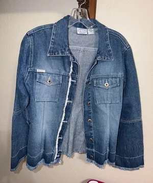 Vintage 90s Denim Jean Jacket Frayed Hem cottagecore thumbnail 1