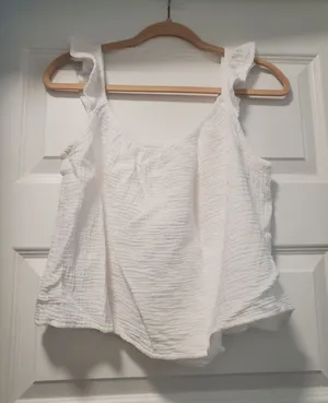 JOIE White Gauze Ruffle Strap Tank sizeL.a30 thumbnail 1