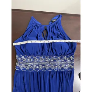 R&M Richards Royal Blue Beaded Empire Waist Keyhole Evening Gown Size 6 thumbnail 6