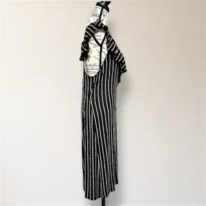 Zara Black Tan Striped Ruffle V‎ Neck Midi Dress Open Back Cottagecore Boho NWT thumbnail 4