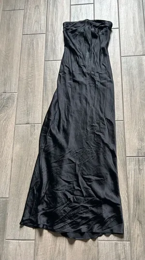 Abercrombie & Fitch Black Strapless Satin Maxi Dress thumbnail 1