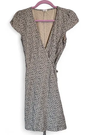 John Galt Brandy Melville Tan Ditsy Floral Mini Wrap Dress Womens S Fall Classic thumbnail 1