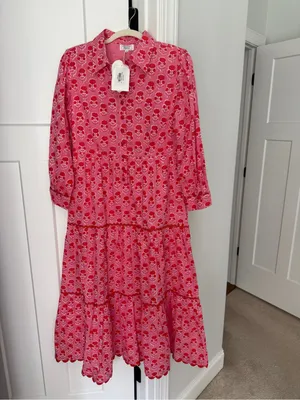 Pink City Prints Gina Pink Maxi Ling Sleeve Dress New NWT Bubblegum thumbnail 2
