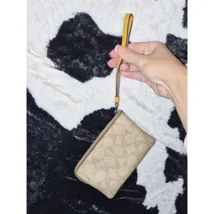 Coach Signature Canvas Wristlet with Yellow Leather Trim thumbnail 7