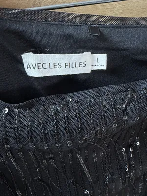Avec Les Filles Black Sequin Fringe Mini Skirt Large thumbnail 7