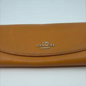 Coach Tan Pebbled Leather Signature Canvas Flap Wallet thumbnail 2