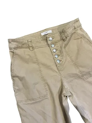LOFT Beige Ankle Cropped Button-Front Pants thumbnail 2