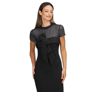 JS Collections Womens Roselle Bow Cocktail Mesh Sheath Dress 86113299 Black 10 thumbnail 9