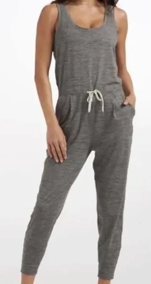 Vuori Lux Harem Jumpsuit Heather Grey Sleeveless Drawstring Pockets Large thumbnail 1