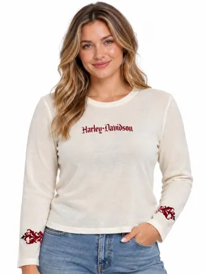 Harley Davidson Sweater cream Scrolled Fleur De Lis Size XL thumbnail 1