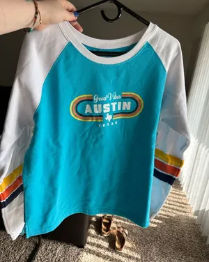 Teal Crewneck Sweatshirt with Retro Austin Graphic thumbnail 1