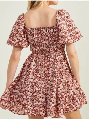 NWT Altar'd State Rochelle floral mini dress smocked bodice puff sleeves Sz S thumbnail 3