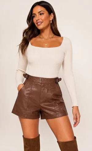 NWT Sofia by Sofia Vergara Brown Faux Leather High Rise Shorts Size 6 thumbnail 1