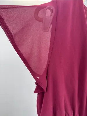 Lulus Lost in the Moment Burgundy Maxi Dress side slit S flutter sleeve bridesmaid thumbnail 9