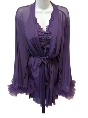 Boutique Lace Patchwork Camisole Nightgown & Bell Sleeve Sheer Robe Set Sz 2X thumbnail 1