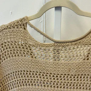 NY Collection Tan Open Knit Dolman Sleeve Sweater XL Beige Crochet Festival Boho thumbnail 6