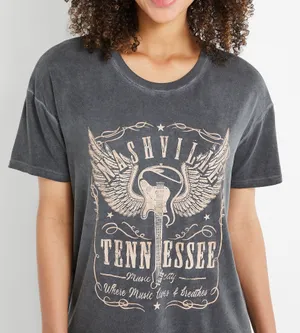 Maurices Nashville TN Wings Graphic Tee Dark Gray Relaxed Fit thumbnail 1