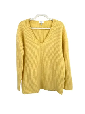 Reiss Yellow Wool Cashmere Blend Ribbed V-Neck Sweater Size Small Quiet Luxury thumbnail 14