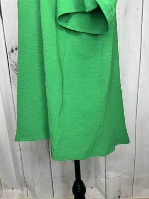 Jodifl Womens Sz Large Bright Green Short Ruched Sleeve V-Neck Blouse thumbnail 6