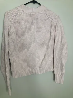H&M Cropped Ribbed Button Cardigan in Pale Pink thumbnail 9