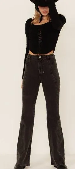 FREE PEOPLE We The Free Florence High Rise Flare Black Jeans thumbnail 1