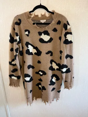 ee:some Leopard Print Distressed Oversized Sweater Tunic M/L thumbnail 3