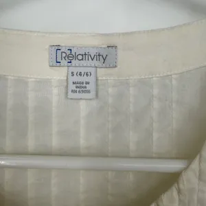 Relativity Womens White Cotton Embroidered Pintuck Long Sleeve Peasant Blouse S‎ thumbnail 4