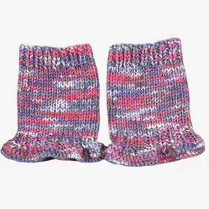 Handknit Wrist Warmers Blue & Pink Ruffle Cuff thumbnail 3