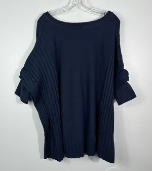 Simply Vera, Vera Wang Navy Blue Short Sleeve Oversized Poncho Cut Sweater Knit S/M thumbnail 7