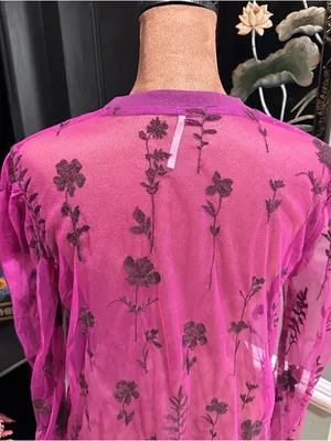Free People Cecelia Sheer Embroidered Mini Dress – Fuchsia – Size XS thumbnail 9