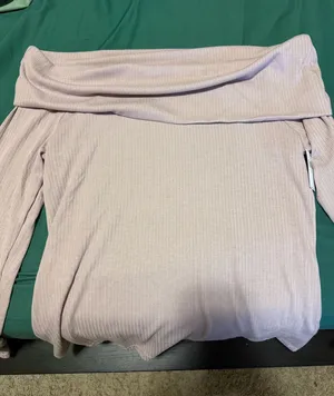 Off shoulder long sleeve ribbed top thumbnail 1