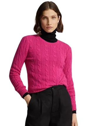 Ralph Lauren Polo Pink Cable Knit‎ Crewneck Pullover Sweater Size M Medium thumbnail 1