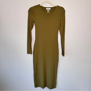 Babaton Green Long Sleeve Bodycon Midi Dress Womens S Fall Casual Aritzia Modest thumbnail 9