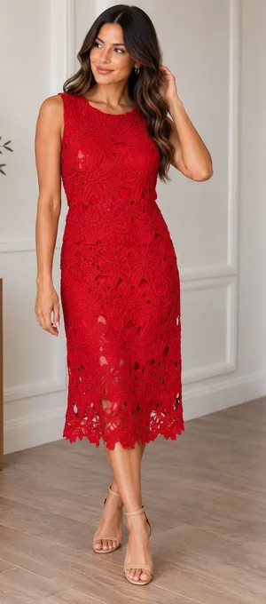 Sociology XL Red Floral Crochet Lace Midi Dress Sleeveless NWT thumbnail 1