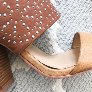 Francesca’s studded cognac block heel mule sandal Brown Size 7.5 thumbnail 9