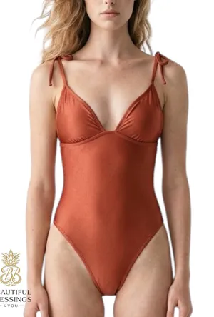 NWT Shade & Shore Mahogany One Piece Swimsuit Medium 8-10 thumbnail 1