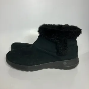 Skechers on‎ the go Joy black suede ankle boots faux fur lined women's size 7 thumbnail 3