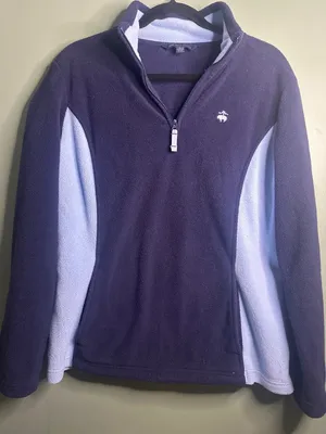 Brooks Brothers 346 Women's L Fleece Quarter Zip Pullover Navy Blue Colorblock thumbnail 1