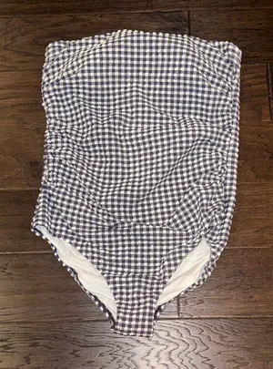 J Crew Blue and White Gingham Swimsuit thumbnail 1