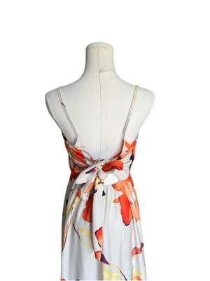 ASOS DESIGN - NWT Floral Plunge Tie Back Maxi Dress Cream Orange Sz 6 thumbnail 7