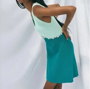 New with tags - Zara mint green & aqua knit dress with jewel appliqué size small thumbnail 3